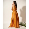 One shoulder mustard cotton dress 