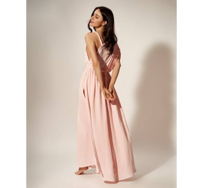 One shoulder pink cotton dress 