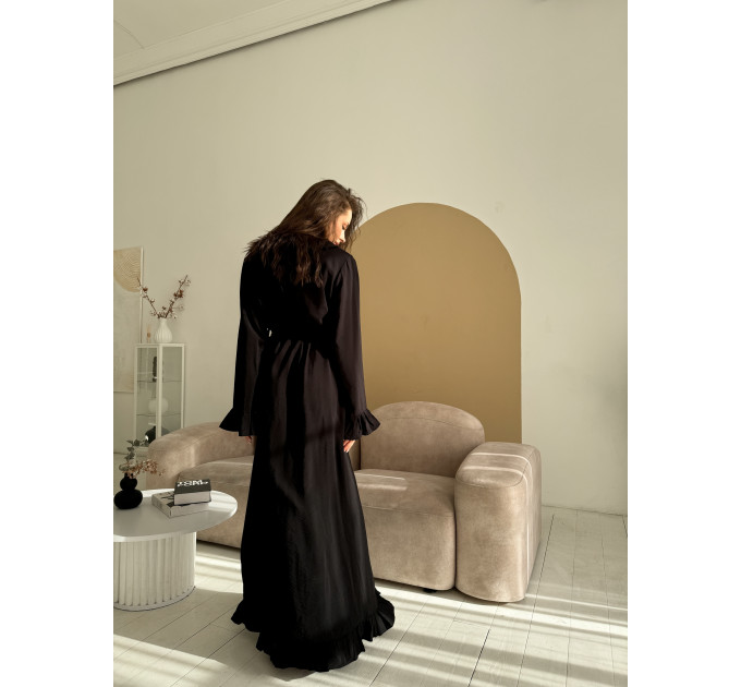 Black viscose robe with ruffles 