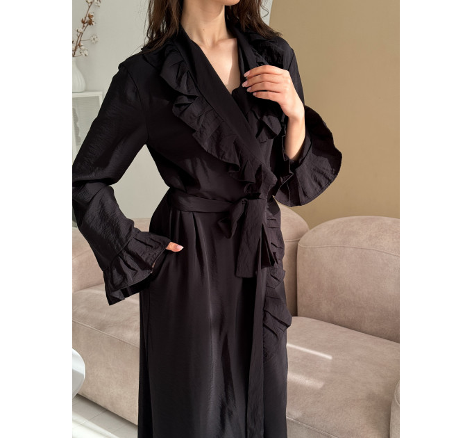 Black viscose robe with ruffles 