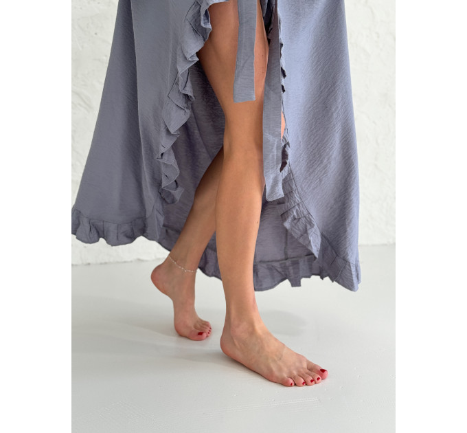 Gray viscose robe with ruffles 
