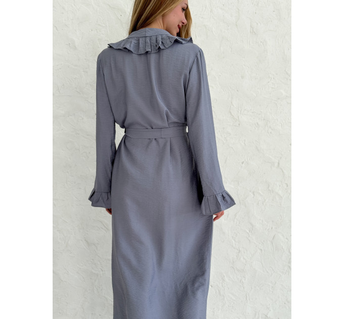 Gray viscose robe with ruffles 