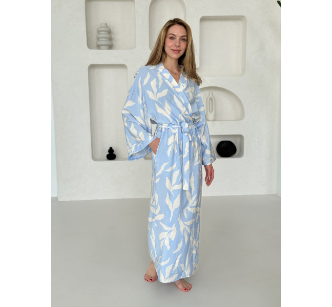 Kimono viscose robe with flowers 