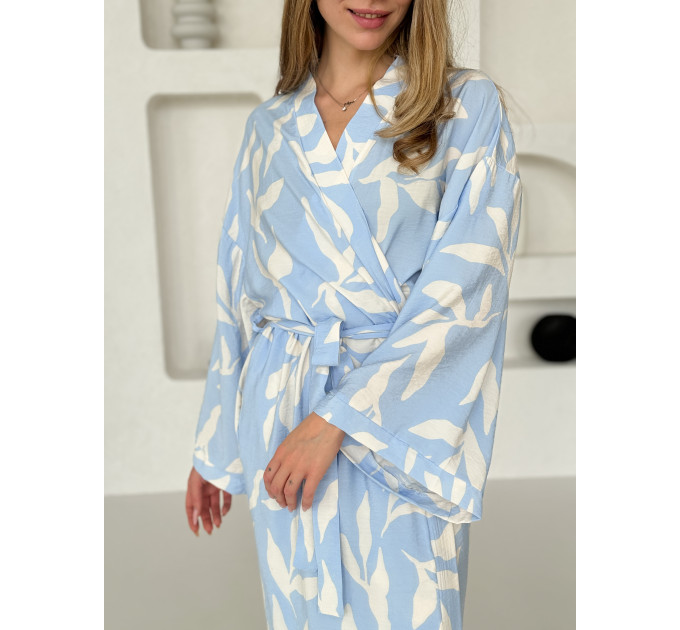 Kimono viscose robe with flowers 