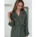 Olive viscose robe with ruffles 
