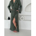 Olive viscose robe with ruffles 