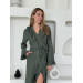 Olive viscose robe with ruffles 