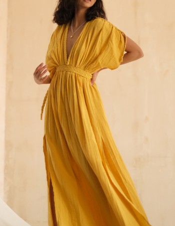 Mustard Goddess gauze cotton dress 